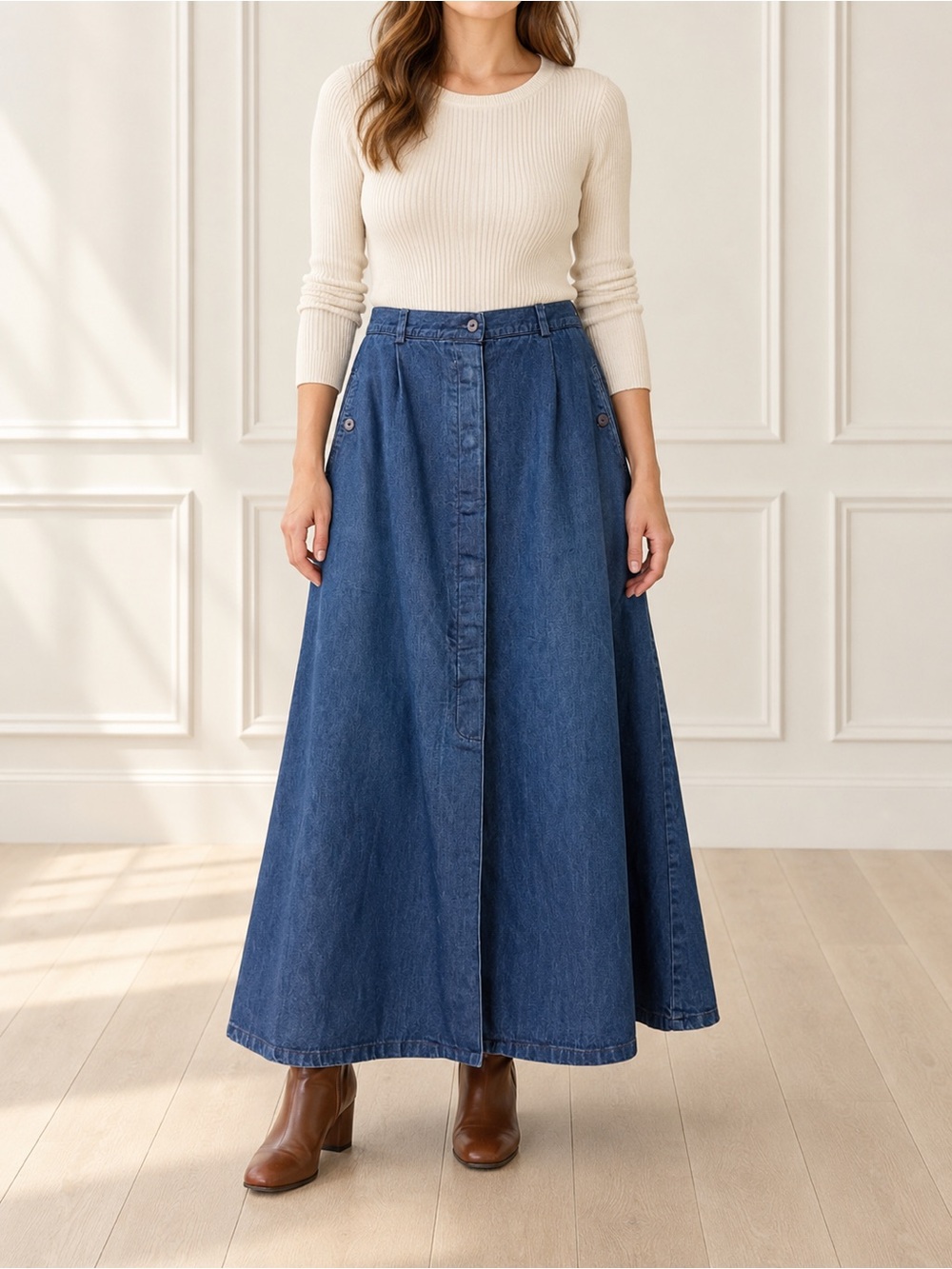 Vintage Pendleton Denim Maxi Skirt 16W Blue Cotton Button Front USA A-Line - Picture 10 of 10